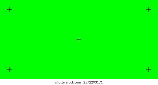 Green screen with black tracker marks for chromakey. Used in film and video projects to add visual effects. 