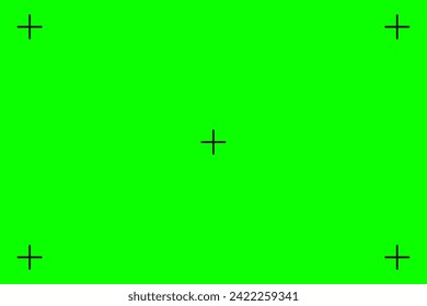 Green screen chroma key background, viewfinder camera frame, video film screen template, overlay. Cinema display with grid.