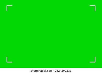 Green screen chroma key background, viewfinder camera frame, video film screen template, overlay. Cinema display with grid.