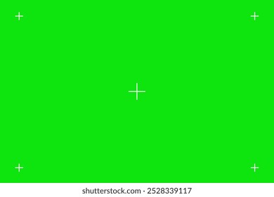 Green screen chroma key background, viewfinder camera frame, video film screen template, overlay. Cinema display with grid.