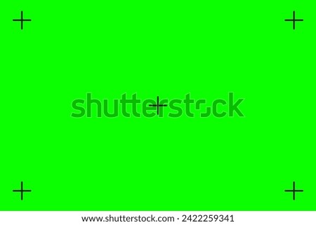 Green screen chroma key background, viewfinder camera frame, video film screen template, overlay. Cinema display with grid.