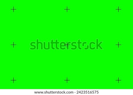 Green screen chroma key background, viewfinder camera frame, video film screen template, overlay. Cinema display with grid.