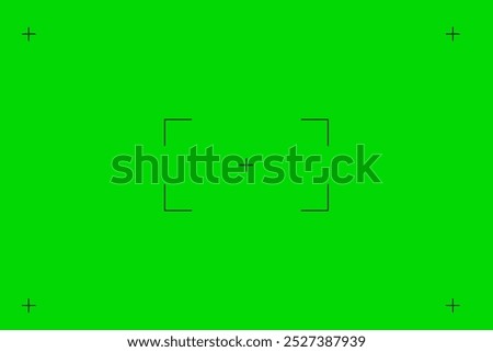 Green screen chroma key background, viewfinder camera frame, video film screen template, overlay. Cinema display with grid.