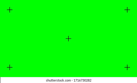 Pantalla verde, fondo cromo. Fondo verde en blanco con marcadores de seguimiento de movimiento VFX. Fondo de clave cromática para efectos de clave, gráficos de movimiento y vídeo. Vector