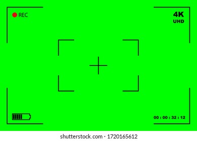 Pantalla verde, fondo cromo. Fondo verde en blanco con marcadores de seguimiento de movimiento VFX. Pantalla de camcorders digitales modernos. Teclado croma para teclados, gráficos y efectos de vídeo. Vector