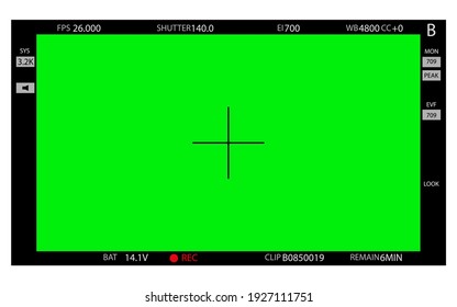 Green screen, chromakey background. Blank green background with VFX motion tracking markers. Screen of modern digital camcorders. Chroma Keyboard for keyboards, graphics and video effects. Vector