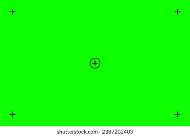 Green screen, chromakey background. Blank green background with VFX motion tracking markers. Chroma key background for keying, motion graphic and video effects. Vector illustration