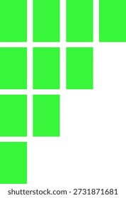 The green screen frame contains 10 boxes. Green screen frame for easy chroma key editing. Ideal for video overlays, presentations, social media content, advertising, and creative visual projects.