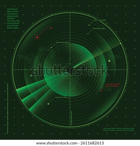Green screen radar design for night mode, Heat detection radar, Green sonar display in tank or head equipment