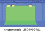 Green screen stage. Chroma key backstage for film production. Vector illustration