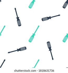 Icono del destornillador verde aislado de un patrón sin fisuras en el fondo blanco. Vector.