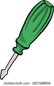Destornillador verde, ilustración, vector sobre fondo blanco