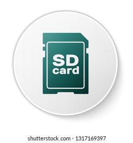 Green SD card icon isolated on white background. Memory card. Adapter icon. Green circle button. Vector Illustration