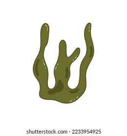 Corales marinos verdes o algas. Vida submarina, vegetación de los océanos o mares. Dibujo gráfico aislado de vector colorido dibujado a mano. Elemento único, icono o tarjeta, imagen de clip de impresión