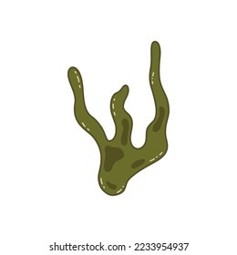 Green sea corals or algae. Underwater life, vegetation of the oceans or seas. Colorful vector isolated illustration doodle hand drawn. Single element, icon or card, print clip art