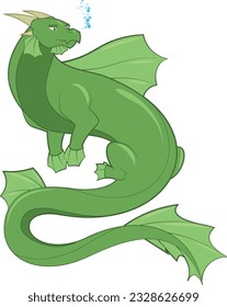 Green sea dragon vector illustration. Serpentine, magical creature that lives in the ocean.