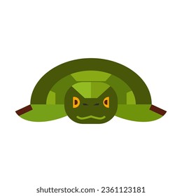 Vista frontal de la tortuga marina verde. Icono de vector plano multicolor que representa el concepto de juguetes o caracteres aislados en fondo blanco