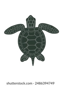 Green sea turtle isolated on a white background vector Illustration flat lay.