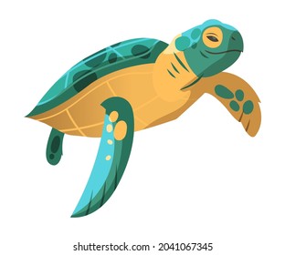 Green Sea Turtle as Marine Reptile with Hard Shell and Flipper Vector Illustration