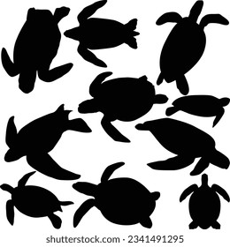 Green sea turtle silhouette. turtle silhouettes. Sea turtle icon.