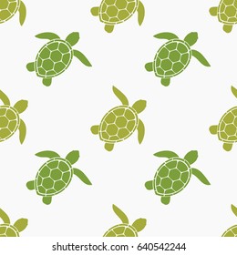 Green sea turtles seamless pattern. Vector illustration