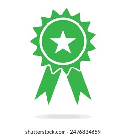 Green seal with green ribbons isolated on white background vector illustration. Award medal, Green stamp isolated on white. Luxury seal. Winner, Trophy, Top Quality concept.