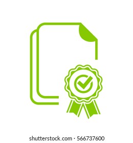 Green sealed certificate vector icon on white background. Document diploma vector web icon.