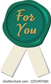 Green sealing stamp "For You" and white ribbon decoration parts