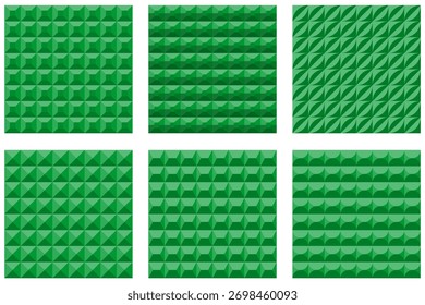 Coleta de padrões geométricos 3D sem emenda verde - seis texturas de telha abstratas modernas para fundo, papel de parede, decoração islâmica, embalagem e design - arquivo EPS vetor