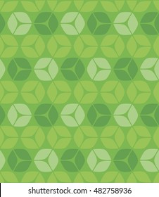 Green Seamless Abstract 3D Square Background with Cubes Arranged in Hexagon Pattern with Gradients