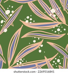 Sopa Verde De Mar Abstracto De Playa Textil Fondo. Elemento Árbol Natural Repetitivo Púrpura, Diseño Sin Marea. Impresión De Esgrima De Bloom Elegante Y Pastel. 