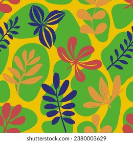 Green Seamless Abstract Decorative Lines Background. Bright Seamless Doodle Trendy Artwork, Seamless Texture. Colorful Repetitive Color Branch Illustration Pattern. 
