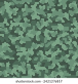 Green Seamless Abstract Graphic Commando Print. Repeated Dark War Geometric Military Texture.  Khaki Seamless Grunge Vector Combat Textile. Black Pixel Army Wallpaper. 