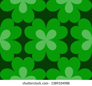 Green seamless background with abstract clover leaves. St. Patrick's Day concept. Vector illustration
