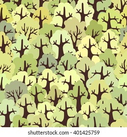 Green seamless background abstract forest of deciduous trees.