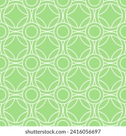 Green seamless background with circles and arcs, texture pattern for wallpaper and textile. Natural summer mosaic pattern of geometric shapes in trendy style.