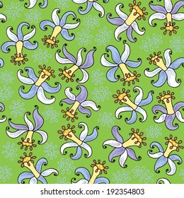 green seamless background with decorative daffodils