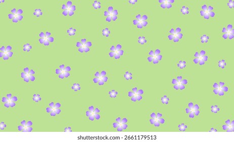 Fundo verde sem emenda com flores. Papel de parede bonito com flor roxa florescendo.