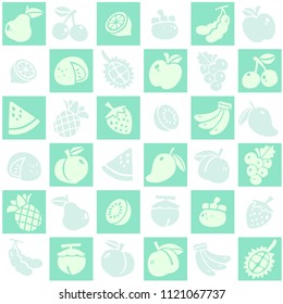 Green seamless background of fruits pattern. Freehand drawing in cute style. Vector illustration.