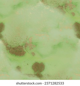 Grüner, nahtloser Hintergrund. Goldmarmor Wasserfarbe. Shiny Alcohol Tinte Aquarell. Moderne Nahtlose Malerei. Grüne Kunstmalerei. Hellnahtlose Wiederholung. Marmor Foil Water Farbe. Luxuriöse Vektor Ink Canvas.