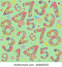 Green seamless background with multicolor numbers. Vector Illustration