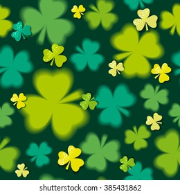 Green  seamless background for Patricks day with shamrock, vector illustration