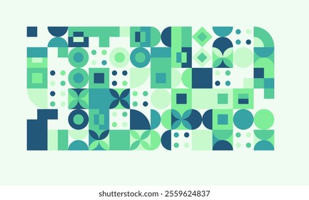 Green seamless background pattern with abstract geometric design, combining organic shapes and symmetry for contemporary projects in branding, posters, or digital layouts.