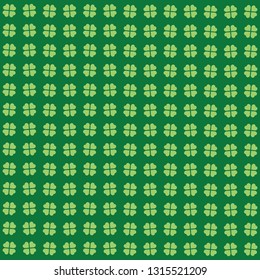 Green seamless background pattern with clovers, shamrock leaves for St. Patrick's Day. Holiday symbol