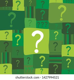 Green seamless background with question signs. Vector illustration 