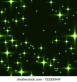 Green seamless background with shining stars. Simple green seamless pattern with lot of stars on night sky. Midnight sky full of stars with milky-way in green