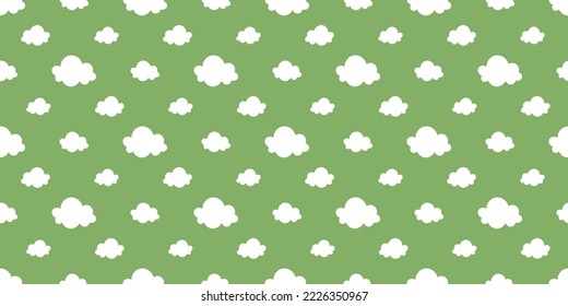 Green seamless banner with white clouds