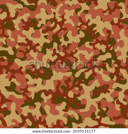 Green Seamless Circle Graphic Texture. Khaki Repeated Halftone Graphic Print. Camouflage Seamless Brown Seamless Military Vector Design. Autumn Camouflage Seamless Pattern. Camoflage