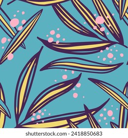 Green Seamless Classic Jungle Lines Design. Black Repetitive Decoration Tree Shape, Seamless Art. Gradient Continuous Summer Simple Template Print. 