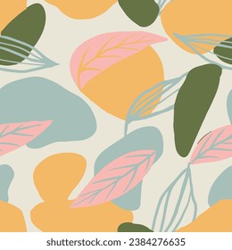 Green Seamless Color Branch Surface Wallpaper. Light Repetitive Elegant Isolated Fabrics, Seamless Pattern. Orange Continuous Fashion Organic Ornament Background. 